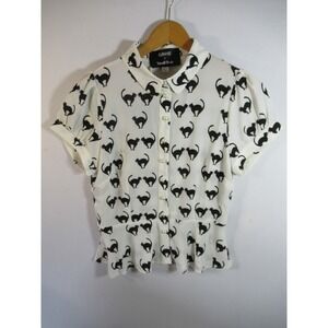 NEW Collectif Modcloth Cat Print Peplum Blouse Women S Mary Grace Pin-Up Meoow